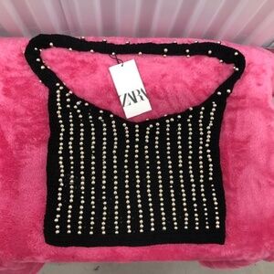 ZARA Beaded Knitted Tote Shoulder Bag, NWT